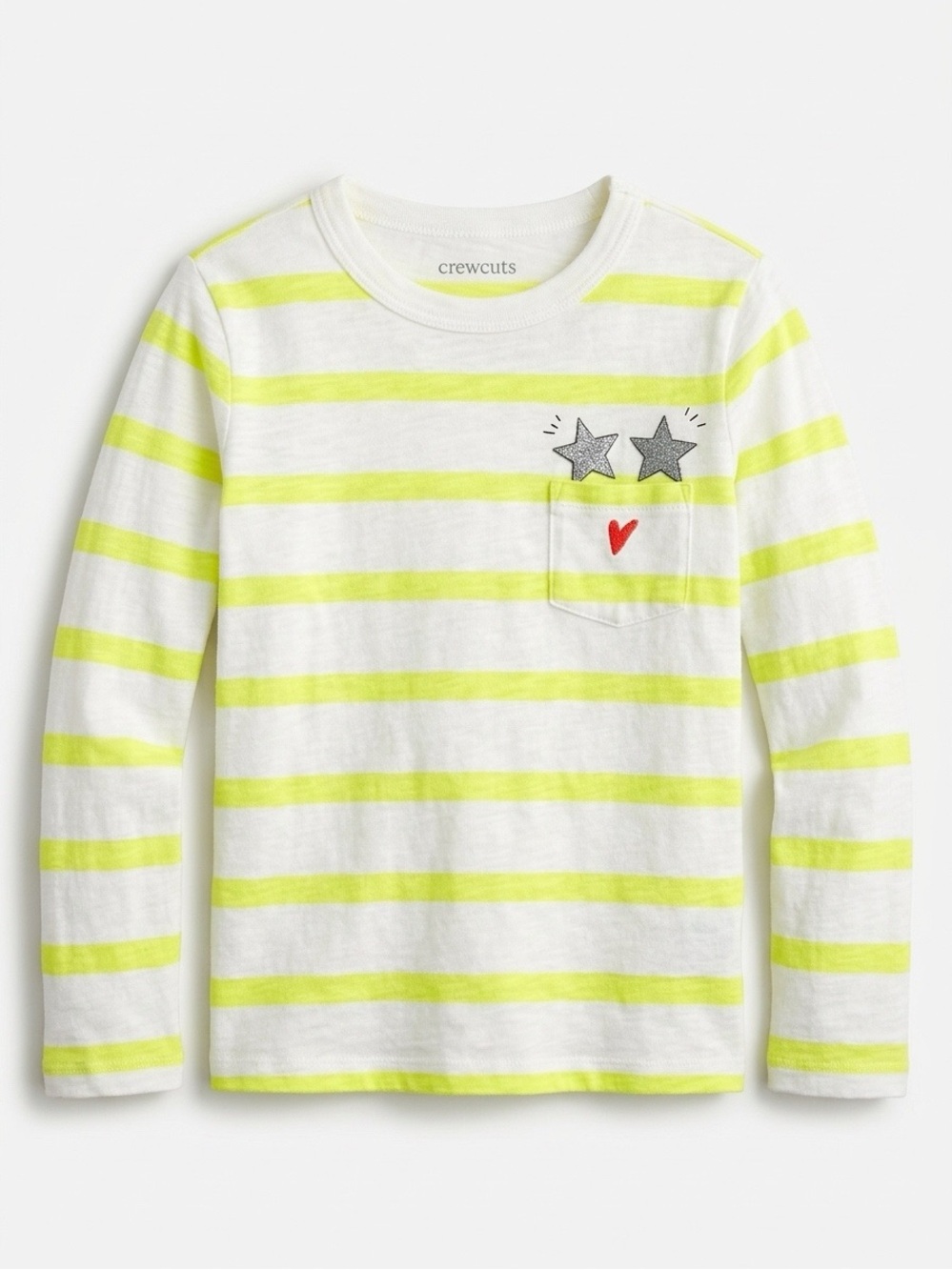 J.Crew Crewcuts Girls 4-5 Neon Yellow Stripe Glitter Star Long Sleeve Tee